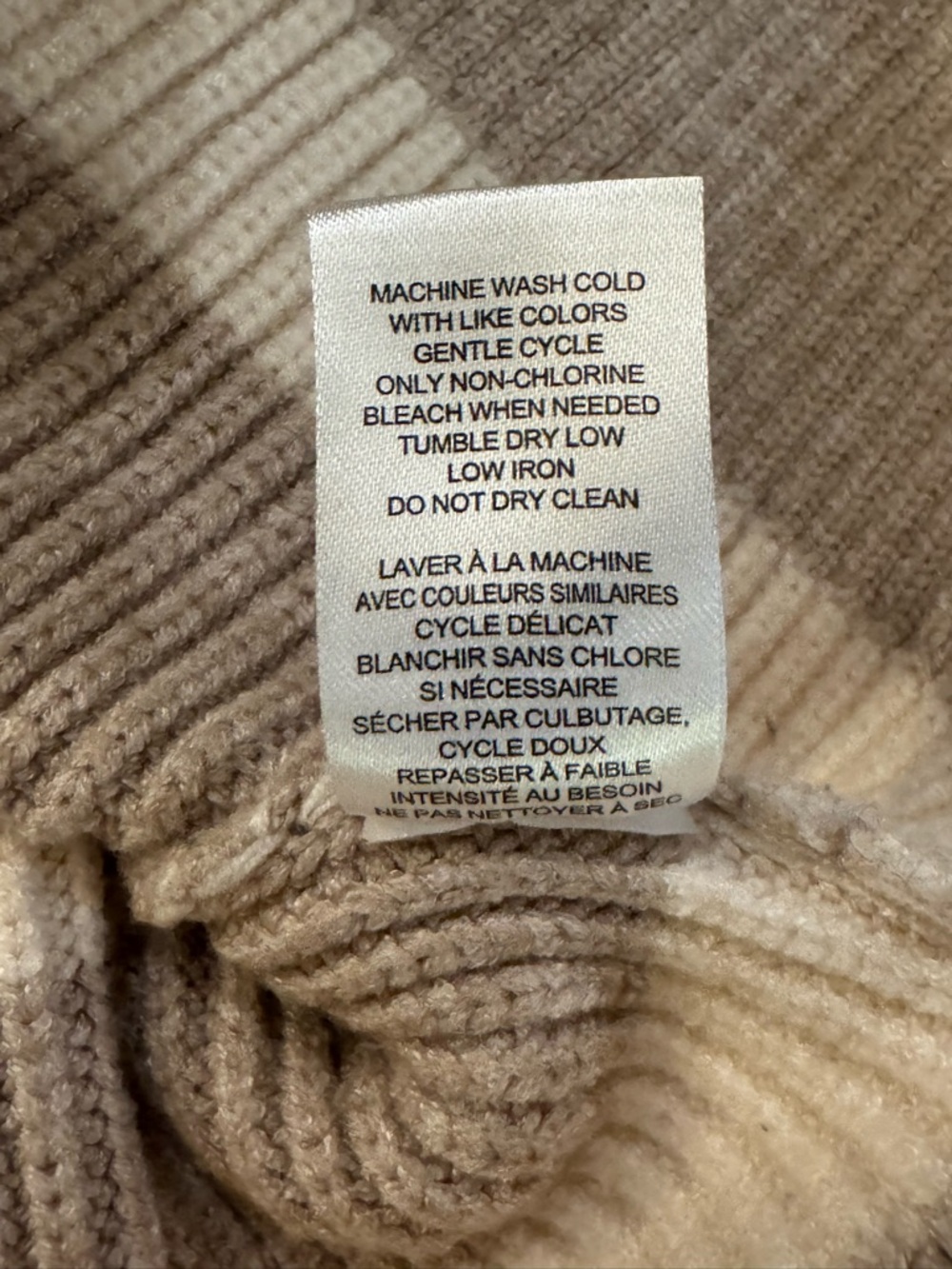 Striped Knit Cowl Neck Sweater in Cream and Taupe - Picture 8 of 8